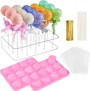 Cake Pop Maker Set, 15 Hole Clear Acrylic Lollipop Display Stand Holder with 12