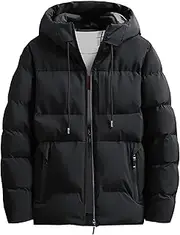 [JEShifangjiusu] Man Sew With Feather Hat, Cold Resistant Sports Clothes, Long Snow Chain Coats, Black, 3XL