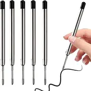 5× Pen Refills Black Ballpoint, G2 Metal Ballpoint Pen Refill Replaceable Compatible with Parker Pens, 1mm Nib Point Ink Refill for School Office Supplies