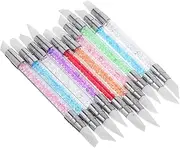 Mikinona 10pcs Silicone Nail Pen: Dual Tipped Rhinestone Polish Pen Silicone Head Acrylic Handle Nail Art Brushes Smudge Drill Tool For Home Salon