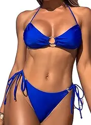 [YKDLLF] Women's Bikini Set Sexy Thong String Bikini Swimsuit Two Piece Triangle with Ring Swimwear Adjustable Bikini Women's Set Sexy Swimsuit Swimwear High Waist Colour Block Two Piece