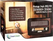 Wooden Vintage Retro Old Style Portable AM FM Radio With Bluetooth USB Aux-In