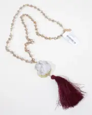 PANACEA Necklaces gold tone druzy stone faceted beads & tassel women's