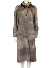 Grey Leather Fur Lined Long Coat