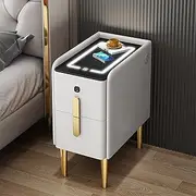 Smart Nightstand, LED Nightstand Modern End Table with 3 Color LED, Wireless Charging Station & USB Ports, Bedside Table for Bedroom with Fingerprint Lock Function for Living Room,25cm,Beige