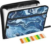 Blue Marble Print Expanding File Folders 13 Pockets A4 Letter Size Organizer Folder with Zipper Closure Expandable Hanging File Folders for Office Supplies