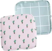 HONMEET 2Pcs Reusable Period Bags for Women Sanitary Napkin Storage Pouches Stylish Travel Accessories Checkered Cactus Design Practical Durable Household