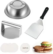 Hamburger Stamping Kit: Hamburger Crusher and Metal Hamburger Spatula, Hamburger Dome, Disc Paper, Brush, Barbecue Accessories Set, Barbecue Tool Set, Cooking Utensils
