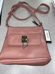 Nine West Time to Lock Crossbody Leather Bag Salmon Pebbled NWT