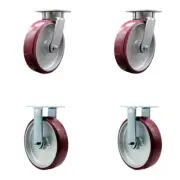 8 Inch Kingpinless Poly on Aluminum Wheel Swivel Caster Set 2 Swivel 2 Rigid