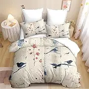 CCoutueChen Floral Comforter Set Queen Size Red Bird Animal Comforter Flower Chinese Style Tie Dye Soft Lightweight Bedding Set 3 Pcs for All Seasons (1 Comforter, 2 Pillowcases)