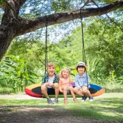 CostwayFlying Oval Tree Swing Set with Adjustable Hanging Ropes for Outdoor Use-Multicolour