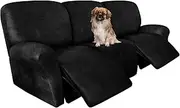 ANARACHON Recliner Sofa Cover Leather Look Reclining Sofa Slipcovers 8-Pieces Furniture Protector Spandex Fabric Washable (3 Seater, 02 Black)