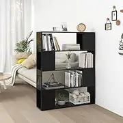 Book Cabinet Room Divider High Gloss Black 100x24x124 cm, Home Office Shelving