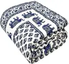 Indian Blue Elephant Quilt, HandBlock Printed Cotton Quilt,King Size[90X105]Inch