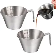 2 Pcs Espresso Cups with Handle, BetterJonny 3.4OZ / 100ML Stainless Steel Coffee Bean Dosing Cup Espresso Machine Accessories,V-Shaped Mouth Metal Measuring Cup with Scale for Bar Home Party