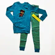 New! | Skylar Luna | Organic Cotton Pajama Set | Teal & Striped Bottom | Size 7