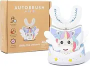 autobrush Kids U Shaped Electric Toothbrush, ADA Accepted, Sonic Pro with Unique 360° Nylon Bristles 3 Cleaning Modes,Whitening LED-Lights,Plays Music (Double-Sided),Ages 3-5, Unicorn