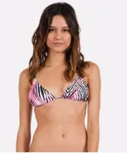 NWT WOMENS VOLCOM WILD MARKS TRIANGLE BIKINI TOP $36 S pink black swimsuit