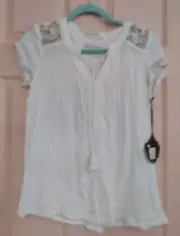 Brand New Knox Rose White XS % Rayon Short Sleeve Blouse