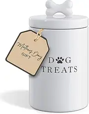 Barnyard Designs Large Dog Treat Container Airtight, Cute Dog Treat Jar, Large Dog Treat Containers with Lids, Rustic Dog Treat Storage Container, Ceramic Dog Treat Jars for Kitchen Counter, White