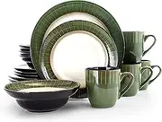 [Elama] Grand 16 Piece Luxurious Stoneware Dinnerware with Complete Setting for 4, 16pc, pc, Jade and White