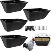 ATKSKYO Fence Hanging Chicken Feeder for Duck, Piglets, Goat Feeder Poultry Feeding Container for Livestock Feed Trough Water Bucket(4), Black