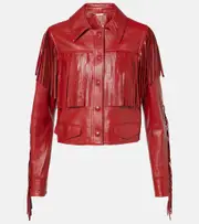 [Chloe] Chloé Fringed leather jacket AU 16 red