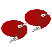 2 Pcs Dark Red Velvet Stanchion Rope Crowd Control Barrier Rope,(Silver, 5 Feet)