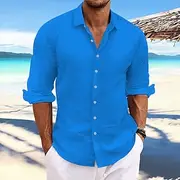 Men's Linen Shirt Summer Shirt Beach Wear Casual Shirt Button Up Shirt Plain Casual Daily Light Yellow White Pink Dark Navy Long Sleeve Spring Summer Clothing