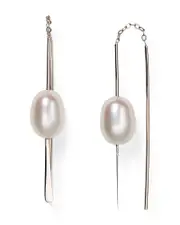 Sterling Silver and Cultured Freshwater Pearl Threader Earrings, 9mm