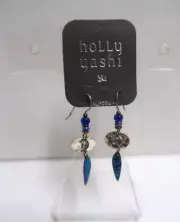 NOS Holly Yashi Sterling Oval /Niobium Leaf Drop Earring w/Crystals & Beads