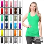 Womens Racer Back Vest Sleeveless Bodycon Plain Stretchy Long Muscle Gym Top