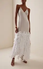[Brandon Maxwell] The Primrose Petal-Embroided Silk Slip Dress