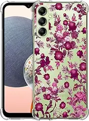 [GlamCase] for Samsung Galaxy A14 5G / 4G, Clear Phone Case, Pink Burgundy Floral Pattern Design Printed Shockproof Clear Designer Back Phone Case/Cover for Samsung A14 5G / 4G