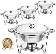 NEWKITCHEN Chafing Dishes for Buffet 4 Pack, 5 QT Round Chafing Dishes for Buffet [Elegant Silver Colors] Stainless Steel Chafing Dish Buffet Set for Any Party