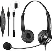 Callez 3.5 mm Jack PC Headset with Microphone Noise Cancelling, USB-C Headphones Headset Mobile Phone with Cable for Laptop iPhone Samsung FritzFon C6 X6 Mac iPad Teams Zoom Office Home Office Ultra
