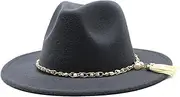 [Dcvmvmn] Men and Women Classic Fedora Hat with Pearl Tassel Chain Woolen Jazz Hat Big Brim Hat Flat Panama Hat, 07, One Size