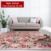 Extra Large Tropical Rug Peach Pink Palm Leaf Lounges Carpet Plush Washable Mat