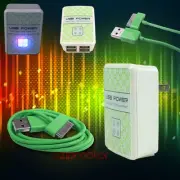 20X 4 USB PORTS WALL ADAPTER+3FT CABLE POWER CHARGER DATA GREEN GALAXY TAB NOTE