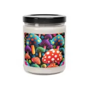 9 oz Scented Soy Candle Psychedelic Polka Dots Colorful Mushrooms Trippy Decor