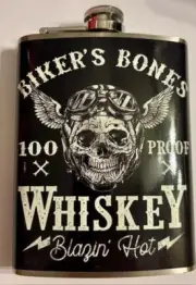Biker's Bones Stainless Steel 8 Oz Hip Liquor Flask
