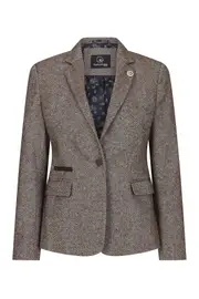 Truclothing Women Blazer Tweed Herringbone Wool Classic Smart Casual Vintage Check 1920s Brown 06 20