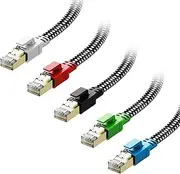 Cat 8 Ethernet Cable 3 ft 5 Pack Multi Color, Nylon Braided High Speed Heavy Duty Network LAN Patch Cord, 40Gbps 2000Mhz RJ45 Flat Internet Cable Shielded in Wall, Indoor&Outdoor for Modem/Router/PC