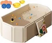 Foldable Baby Bath, coll apsible Baby Bath Tub, Portable Bathtub for Kids, Includes 5 Floating Ducks Toys and 5 Balls, Indoor Outdoor Bathing Tub for Kids 0-8 Years, Boys and Girls,75x70x25cm