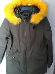 VOLCOM Pow Now Winter Parka Jacket Women's Green Faux Yellow Fur B1531805 Sz XS