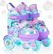 Mermaid Roller Skates for Girls Kids, Mosoulais 4 Size Adjustable Light up Wheels Skates for Toddlers, Beginner Women Rollerskates Indoor Outdoor for Xmas Birthday Gifts, Patines para Niñas Niños