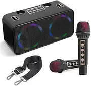 Oimzzr Fansbe Tech Portable Karaoke 2 Microphones, Karaoke for Adults Singing PA System with Lights Supports TF Card/USB Home Party Wedding