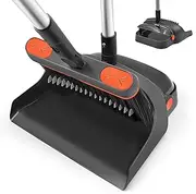 Broom and Dustpan Set with 138 CM Long Handle, Lightweight 180-Degree Rotating Brush, Upright Standing Dustpan Featuring Comb Teeth Transparent Cover, Ideal Sweep Set for Kitchen Lobby Office
