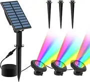 T-Sun Solar Powered Pond Lights, 6 Colour Changing LED Spotlights, 18 LED Super Bright Submersible Pond Light IP68 Waterproof Fountain Lights for Fish Aquarium Tank Garden Yard Pool (3-in-1)